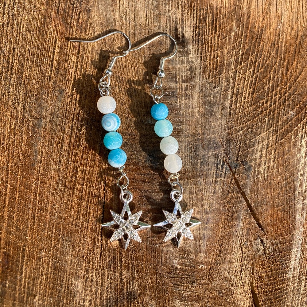Blue and silver star beaded earrings